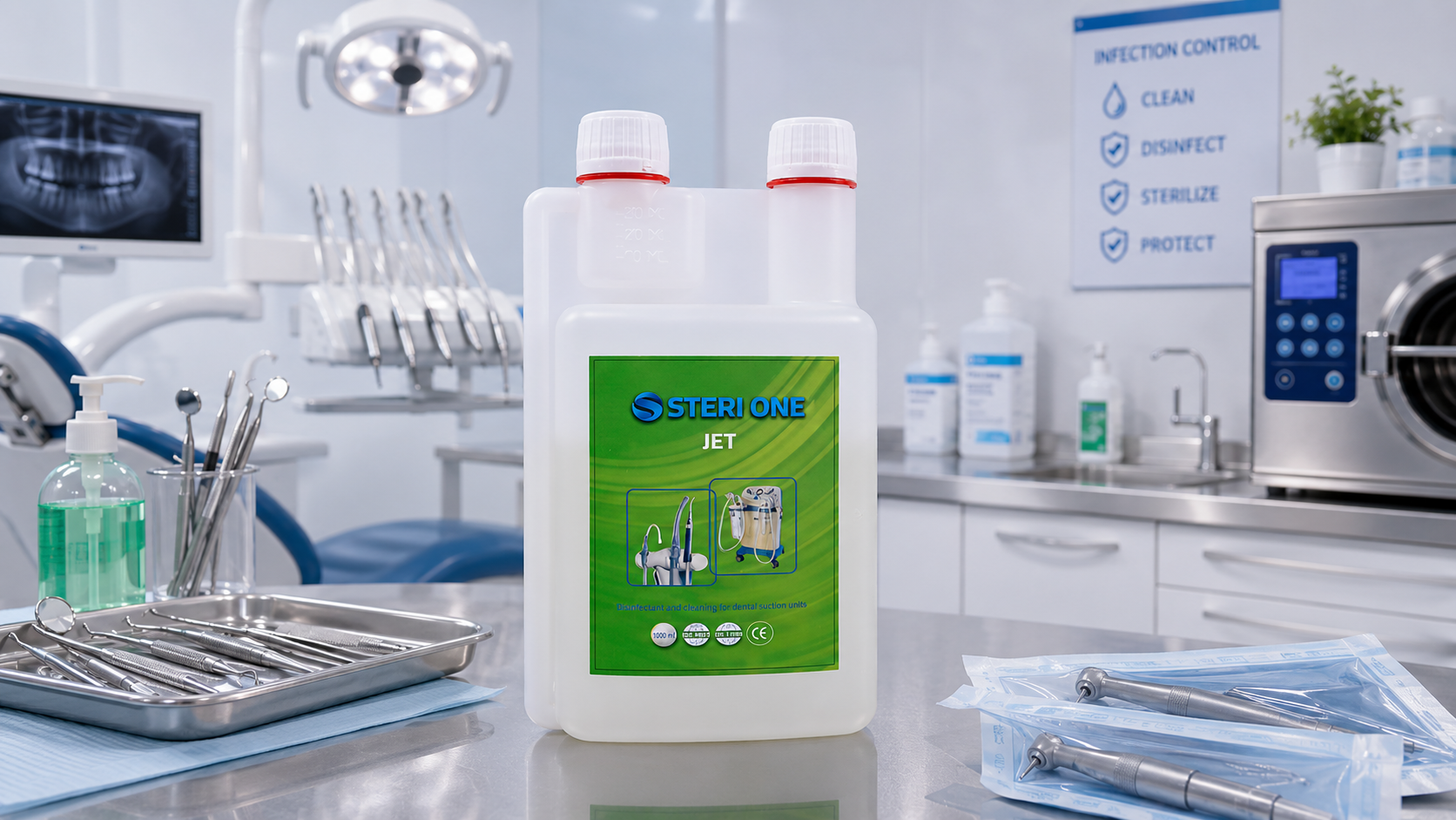 STERI ONE Jet | Professional 3-in-1 Dental Suction Unit Disinfectant & Cleaning Solution